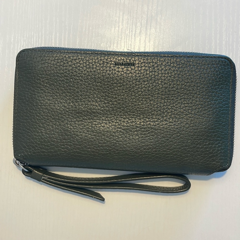 AllSaints leather zippered wallet military green